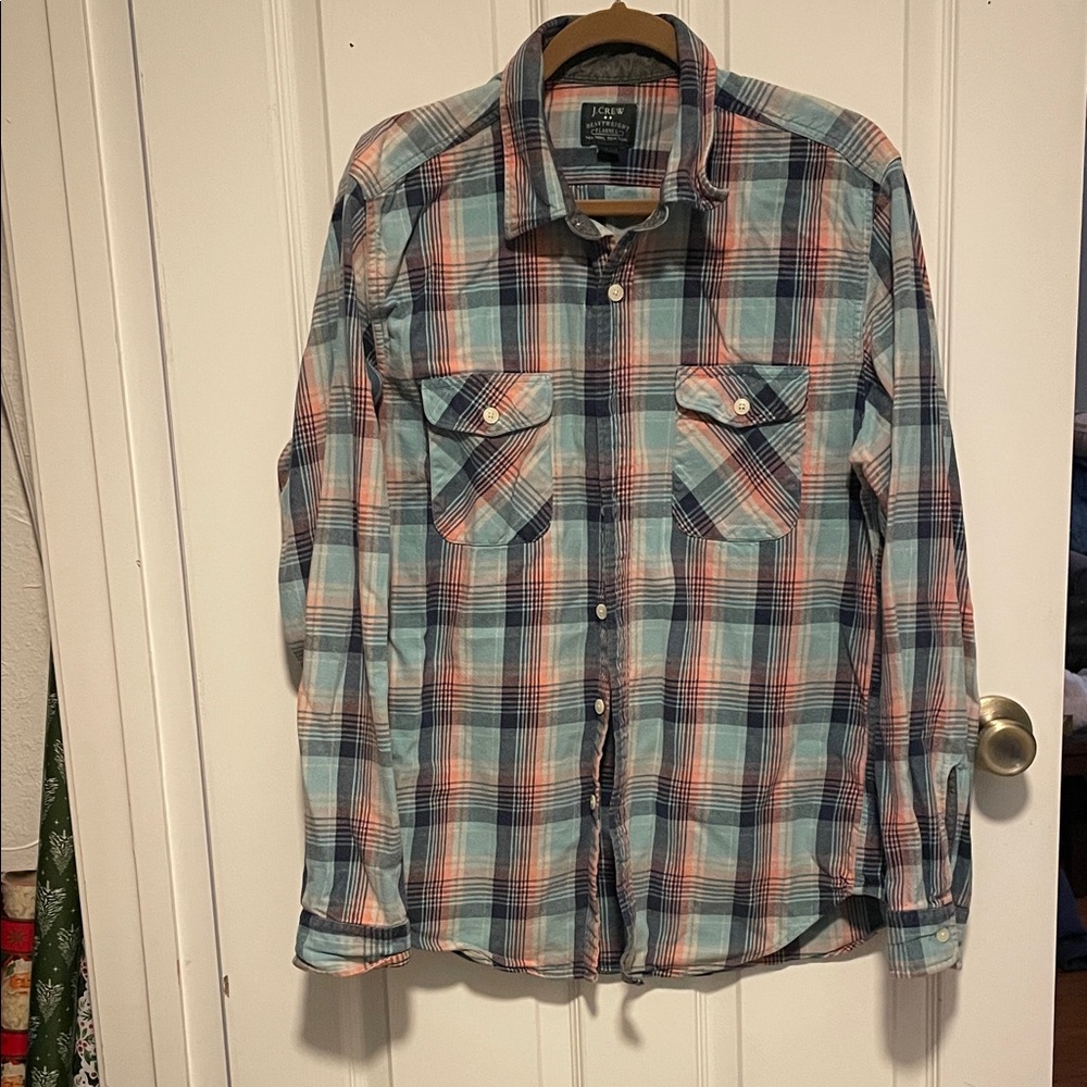 J. Crew Plaid Flannel in Blue and Coral size large
